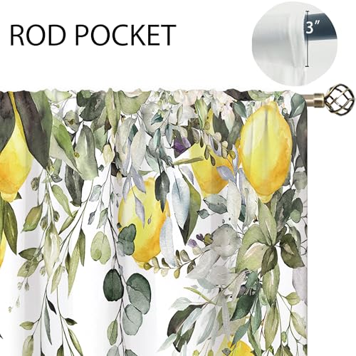 oolygoo Eucalyptus Botanical Leaves Yellow Lemon Kitchen Window Curtains Herb Plant Floral Fruit Small Window Treatment Sage Green Cafe Short Curtains for Bathroom Treatment Tier Drapes 27.9x39 inch - Image 5