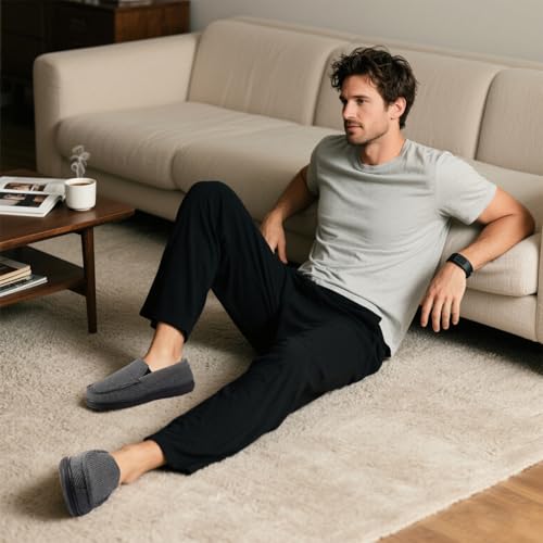 ULTRAIDEAS Men's Carver Slippers Moc Loafer House Shoes Memory Foam, Charcoal Grey, 11 US - Image 2