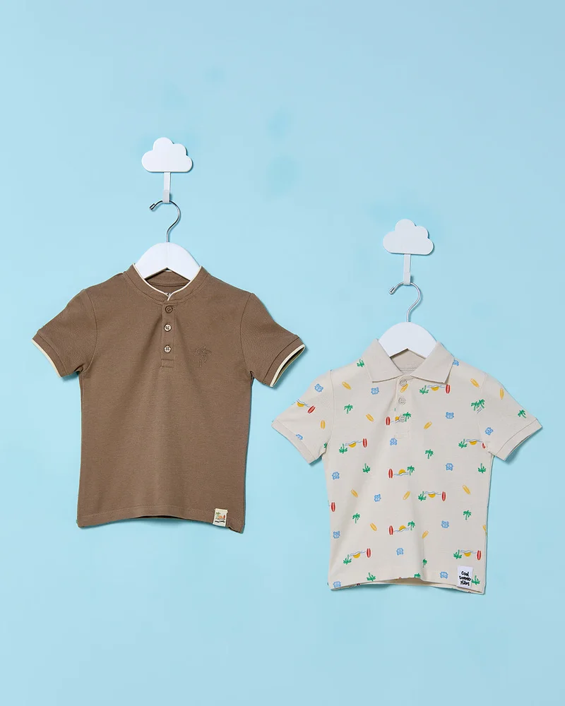 REDTAG Infant Boys Brown And Olive T-Shirt Set (Pack Of 2)