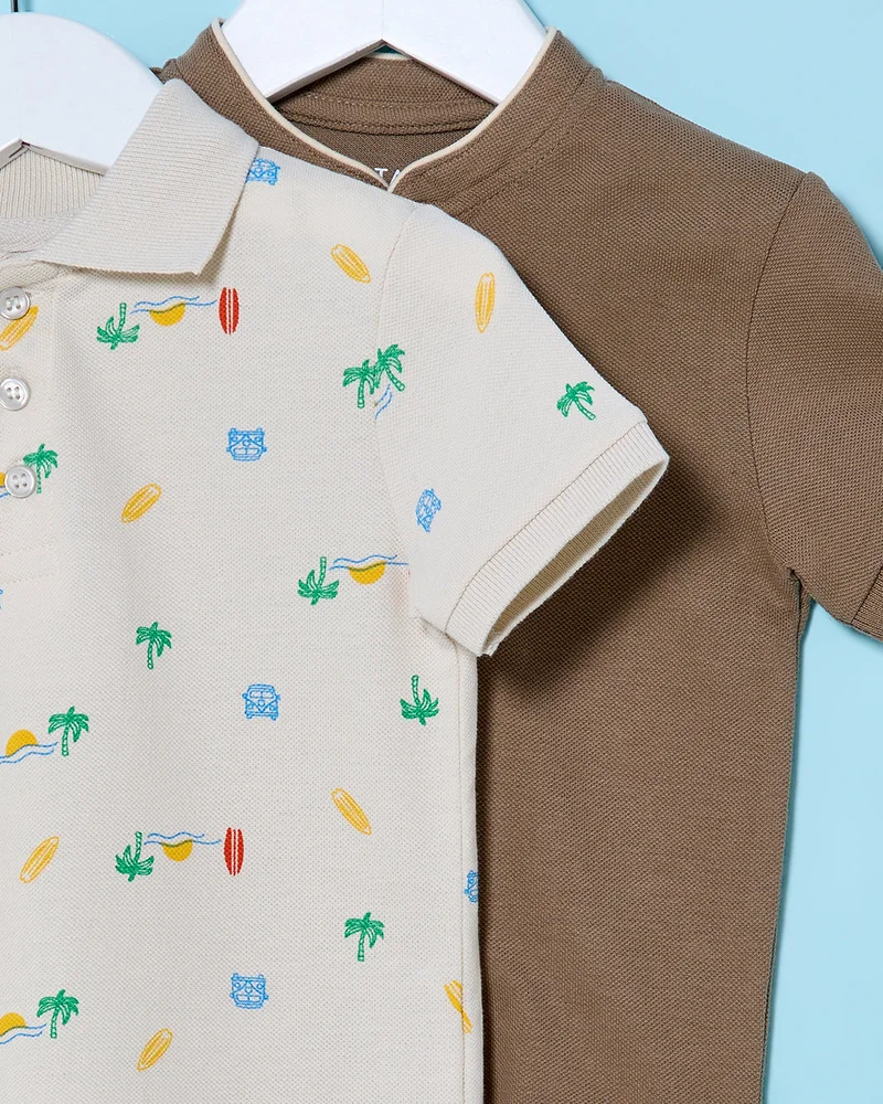 REDTAG Infant Boys Brown And Olive T-Shirt Set (Pack Of 2)