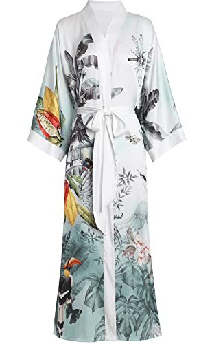 Aensso Long Soft Lightweight Silky Kimonos Robes for Women, Luxury Japanese Floral Womens Kimono Robe (Rainforest) - Image 1