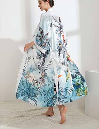 Aensso Long Soft Lightweight Silky Kimonos Robes for Women, Luxury Japanese Floral Womens Kimono Robe (Rainforest) - Image 4
