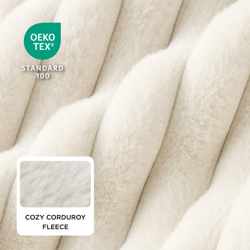 Bedsure ComfyFleeceâ„¢ Cute Dog Beds Large Sized Dog - Washable Furry Pet Beds, Rectangle Orthopedic Corduroy Fleece Puppy Beds with Removable Zipper Cover, 36x27x8inches, Cream - Image 2