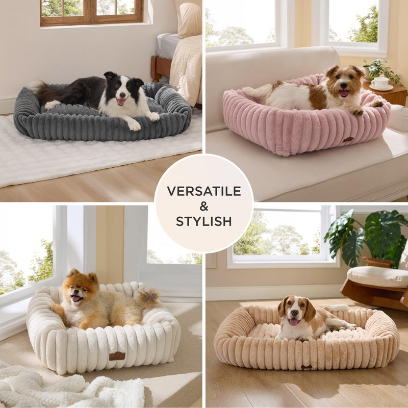 Bedsure ComfyFleeceâ„¢ Cute Dog Beds Large Sized Dog - Washable Furry Pet Beds, Rectangle Orthopedic Corduroy Fleece Puppy Beds with Removable Zipper Cover, 36x27x8inches, Cream - Image 4