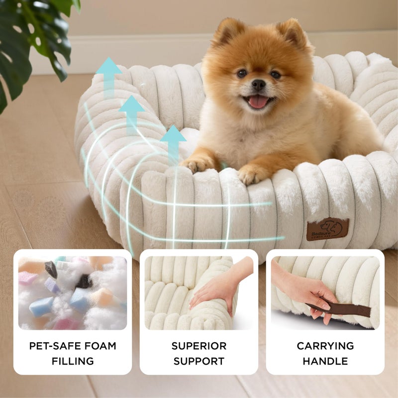 Bedsure ComfyFleeceâ„¢ Cute Dog Beds Large Sized Dog - Washable Furry Pet Beds, Rectangle Orthopedic Corduroy Fleece Puppy Beds with Removable Zipper Cover, 36x27x8inches, Cream - Image 3