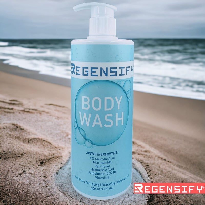 REGENSIFY Red Acne Body Wash 500 ml (17 FL Oz) [1% Salicylic Acid, Niacinamide, Panthenol, Hyaluronic Acid, Coenzyme Q10 & Vitamin E] - Anti Aging, Hydrating, Moisturising & Exfoliating Shower Gel - Image 2
