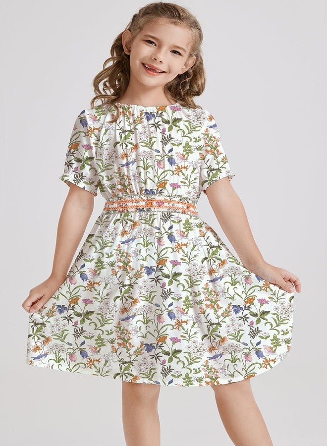 tiny sugar Girls Floral Smocked Waist Dress Church Holiday Playwear Soft Midi Dress with Pockets Flower Bird Green SS-8y - Image 5