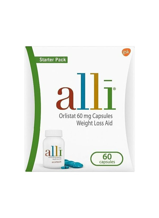 Alli Diet Weight Loss Supplement Pills, Orlistat 60mg Capsules Starter Pack, Non Prescription Weight Loss Aid, 60 Count
