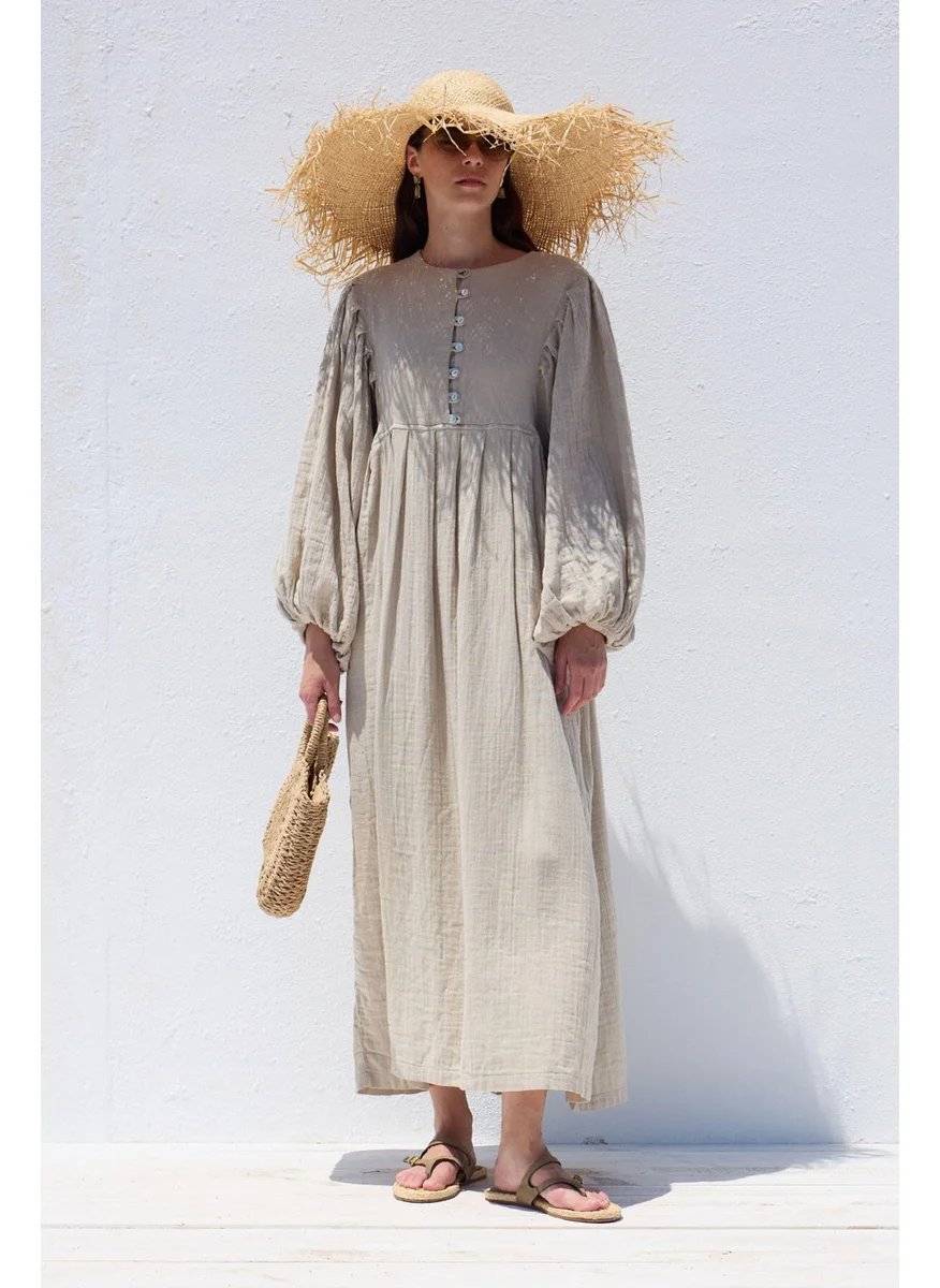 Manuka Gathered Linen Maxi Dress