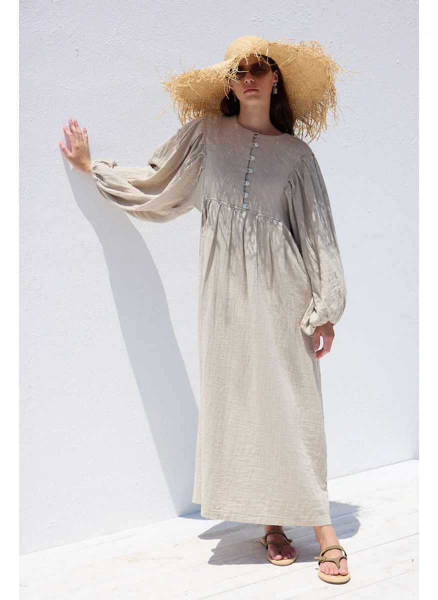 Manuka Gathered Linen Maxi Dress