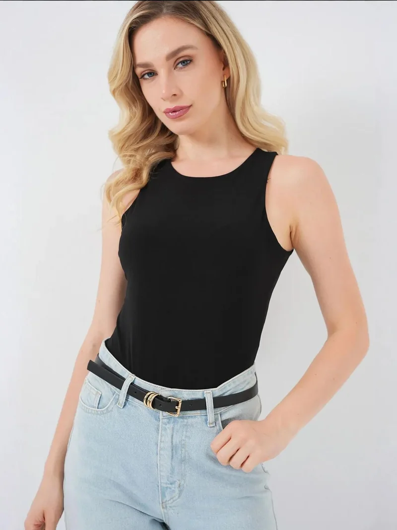 BIG DART BDART Fitted Sleeveless Crew Neck Bodysuit with Snap Closure