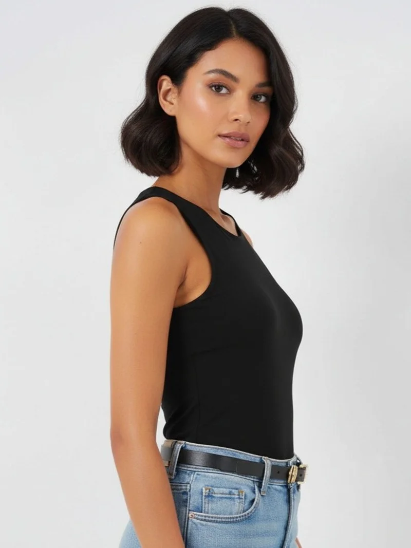 BIG DART BDART Fitted Sleeveless Crew Neck Bodysuit with Snap Closure