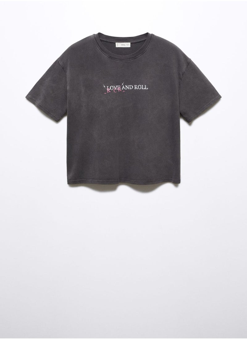 MANGO - Youth Text Print T-Shirt - Image 1