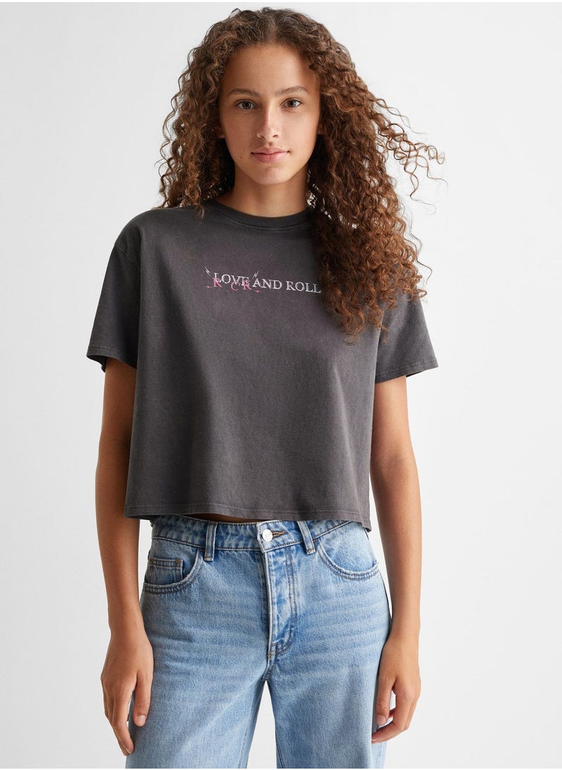 MANGO - Youth Text Print T-Shirt - Image 1