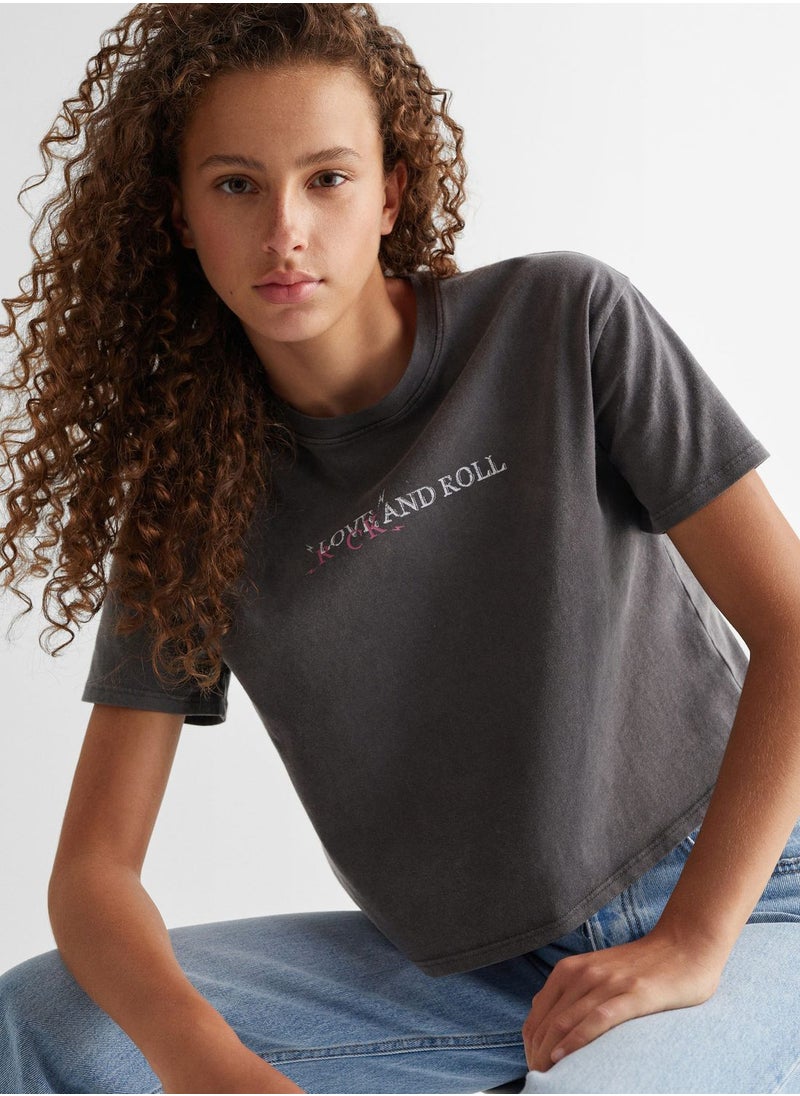 MANGO - Youth Text Print T-Shirt - Image 1
