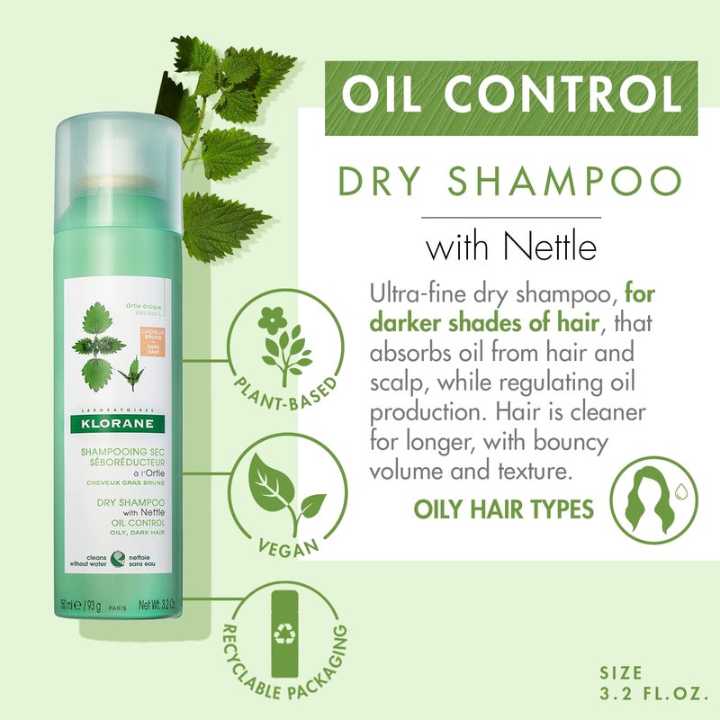 Klorane Dry Shampoo With Nettle and Natural Tint, Nettle for Brunette, Oily Hair and Scalp, Regulates Oil Production, Paraben & Sulfate-Free, 3.2 oz (Pack of 1) - Image 2