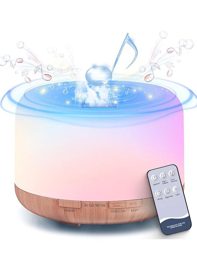 Hihonor 500ml Essential Oil Diffuser with Bluetooth Speaker 5.0, Quiet Aromatherapy Mist Diffusers for Essential Oils, Ultrasonic Oil Diffuser with Remote Control, 7 Colors Light for Bedroom  - Image 1