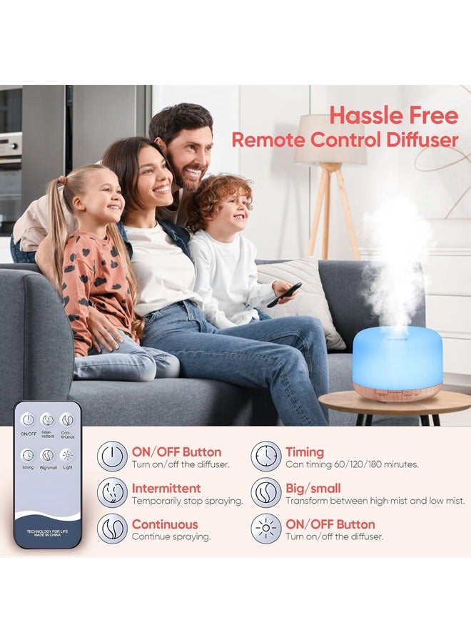 500ml Essential Oil Diffuser with Bluetooth Speaker 5.0, Quiet Aromatherapy Mist Diffusers for Essential Oils, Ultrasonic Oil Diffuser with Remote Control, 7 Colors Light for Bedroom