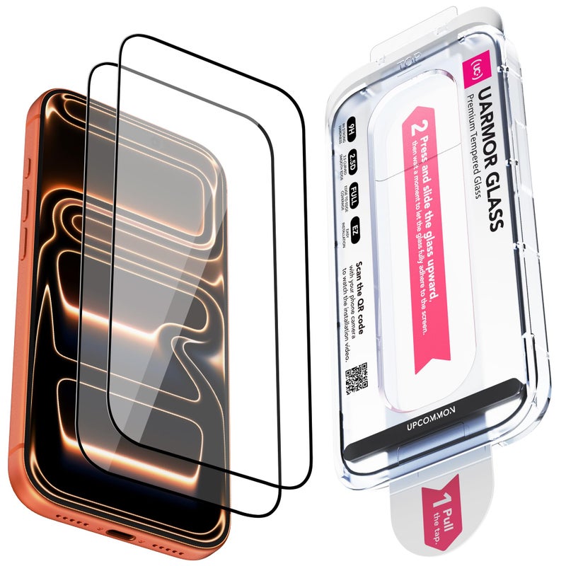 Upcommon UARMOR Screen Protector for iPhone 17 Pro, HD Clear, 9H Tempered Glass with Easy Installation Kit, Full Edge Coverage Fit, 2Pack [ for iPhone 17 Pro ] - Image 1