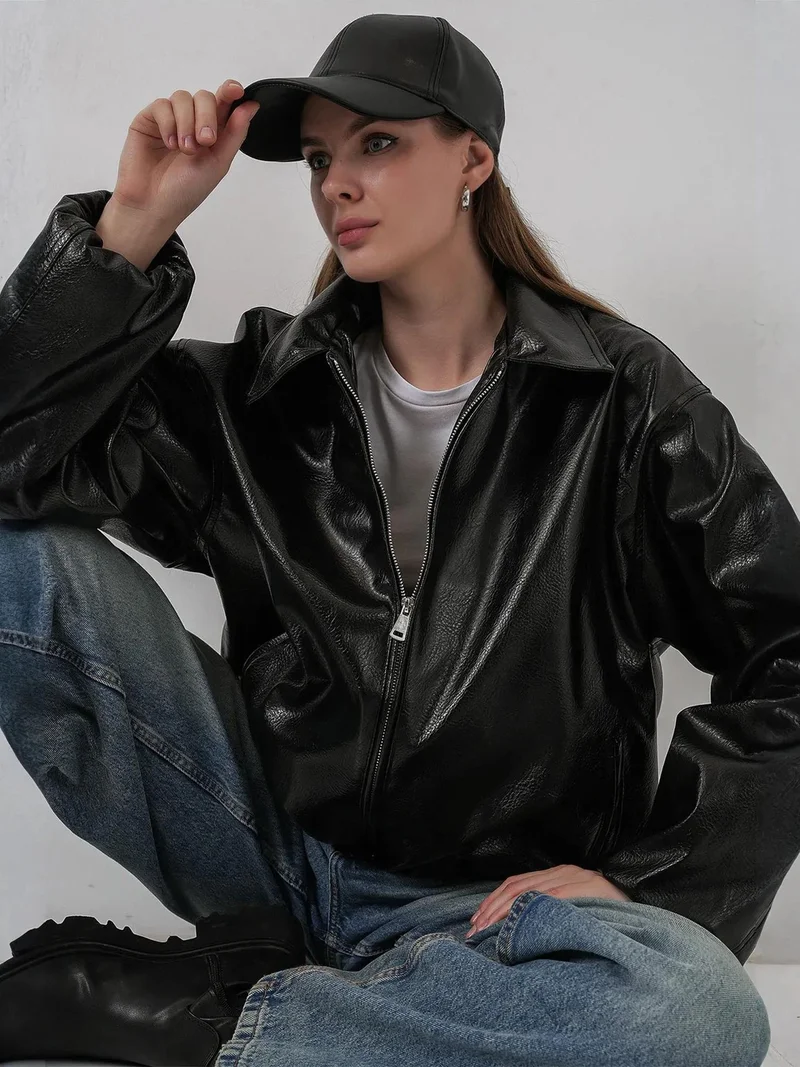 BIG DART BDART Oversized Faux Leather Zipper Jacket