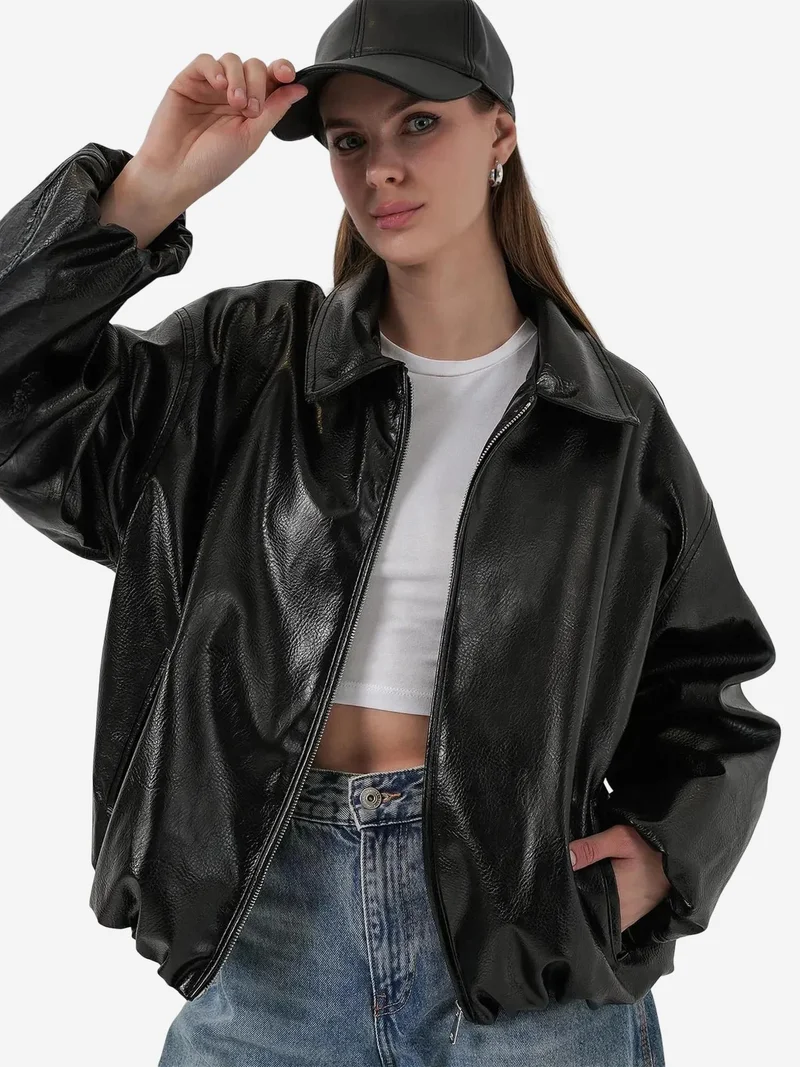 BIG DART BDART Oversized Faux Leather Zipper Jacket