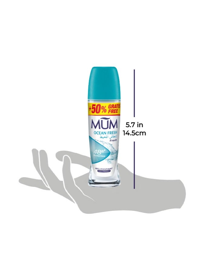MUM Deodorant Roll-on - Ocean Fresh, 48-Hrs Protection, Quick Drying Formula For All Skin Type, Pack of 3, 75ml Each - Image 3