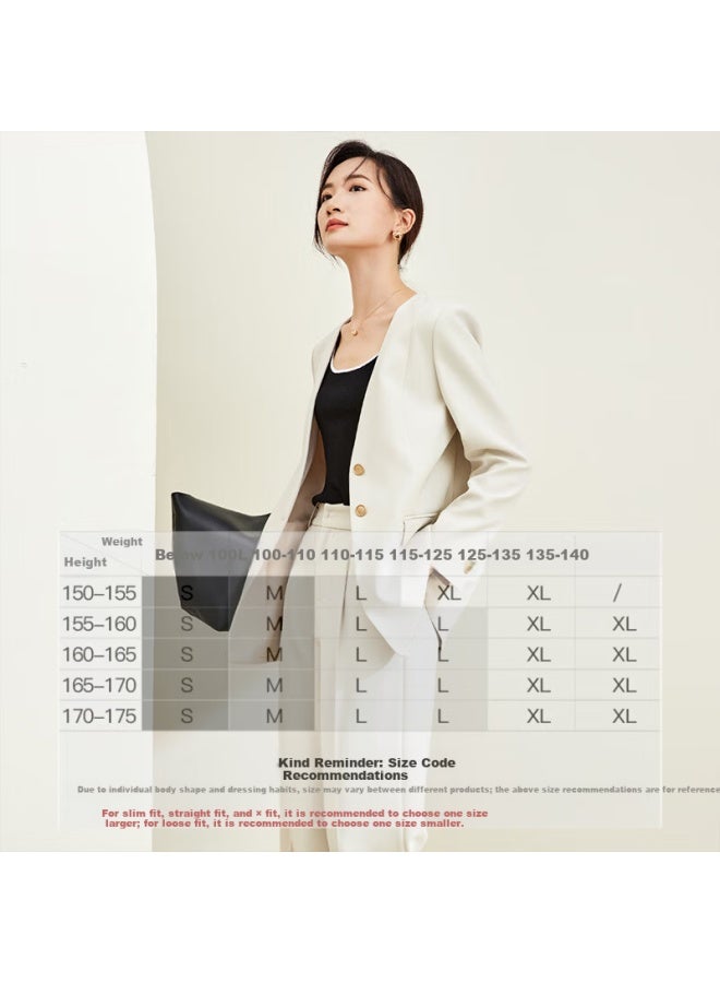 Sentubila Elegant V-neck Blazer Suit For Women Spring Autumn Jacket With Elastic Waist Wide-leg Pants Two-piece Set Apricot S - Image 3