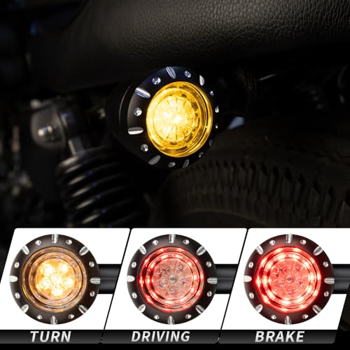 KICRY Motorcycle Rear Bullet Turn Signal Light 4 Wires LED Indicator Compatible for Chopper Bobber Harley Softail Iron Cruiser Honda Shadow Suzuki Kawasaki Yamaha (Black) - Image 2