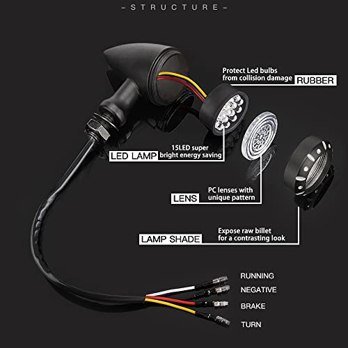 KICRY Motorcycle Rear Bullet Turn Signal Light 4 Wires LED Indicator Compatible for Chopper Bobber Harley Softail Iron Cruiser Honda Shadow Suzuki Kawasaki Yamaha (Black) - Image 5