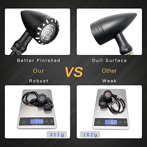 KICRY Motorcycle Rear Bullet Turn Signal Light 4 Wires LED Indicator Compatible for Chopper Bobber Harley Softail Iron Cruiser Honda Shadow Suzuki Kawasaki Yamaha (Black) - Image 4