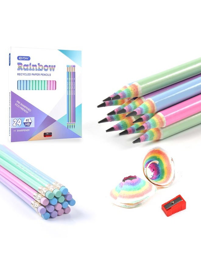 ECOTREE Pencils #2 HB Pencils Pre-sharpened Pencils Number 2 Pencils Rainbow Pencils Recycled Pencils Eco Pencils with Erasers 24 Pack - Image 1