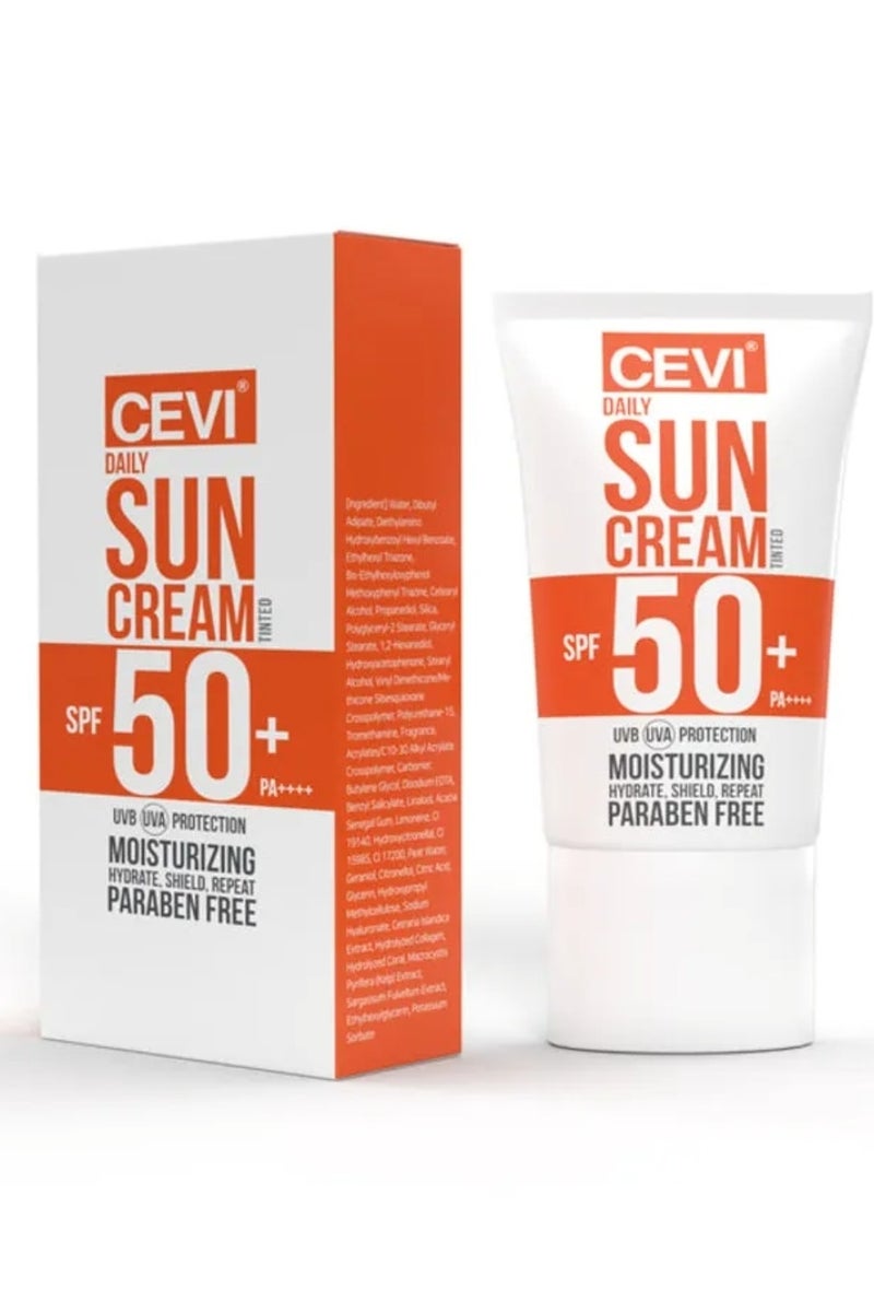 سيفى كريم الوقاية من الشمس اليومي من سيفي (ملون) بعامل حماية من أشعة الشمس SPF50+PA+++، حماية من أشعة الشمس فوق البنفسجية UVB وUVA، مرطب، ترطيب، حماية، خالٍ من البارابين - Image 1