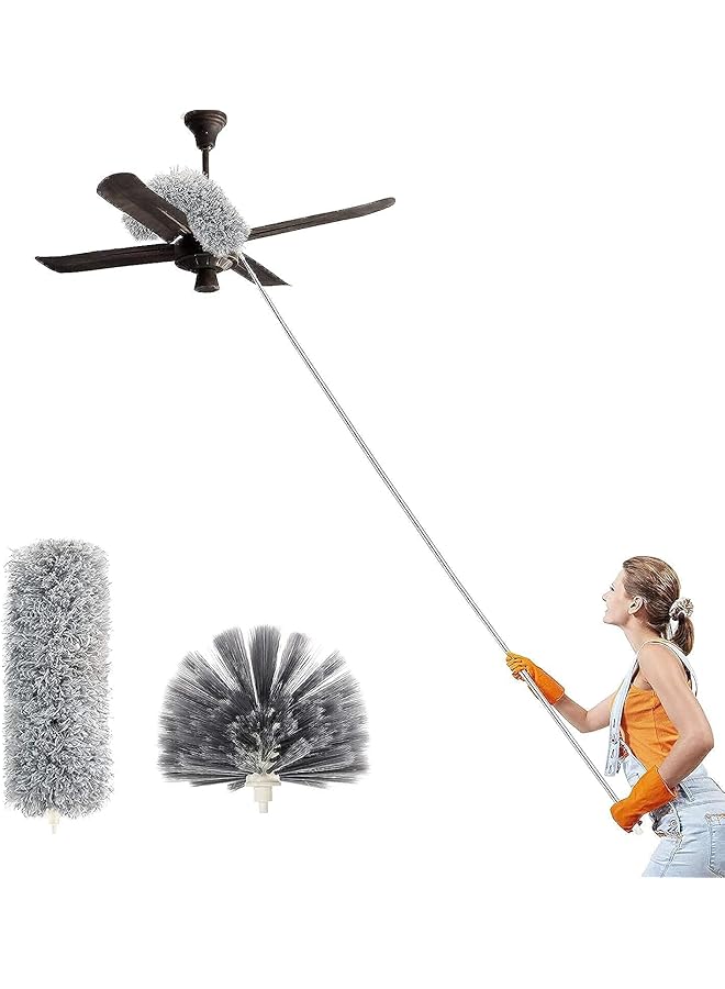 promass Extra Long Extension Pole, Microfiber & Cobweb Double Replacement Heads Extendable Dusters for Cleaning High Ceiling Fan, Cars - Image 1