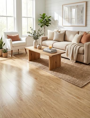 FOGZUVR 2 Rolls 23.6''x10FT Vinyl Flooring Roll 38.75 sq.ft: Peel and Stick Floor Tiles Self-Adhesive Durable Waterproof Wood Grain Large Plank for Living Room, Bedroom, Bathroom(Light Walnut, 23.6''x10FT) - Image 2