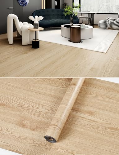 FOGZUVR 2 Rolls 23.6''x10FT Vinyl Flooring Roll 38.75 sq.ft: Peel and Stick Floor Tiles Self-Adhesive Durable Waterproof Wood Grain Large Plank for Living Room, Bedroom, Bathroom(Light Walnut, 23.6''x10FT) - Image 4