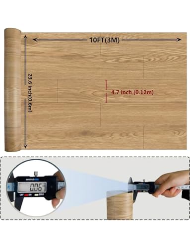 FOGZUVR 2 Rolls 23.6''x10FT Vinyl Flooring Roll 38.75 sq.ft: Peel and Stick Floor Tiles Self-Adhesive Durable Waterproof Wood Grain Large Plank for Living Room, Bedroom, Bathroom(Light Walnut, 23.6''x10FT) - Image 5
