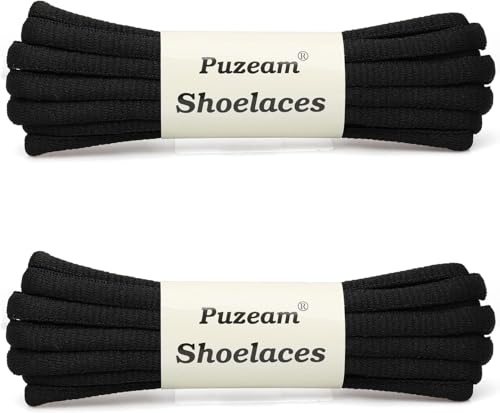 Puzeam 2 Pairs Oval Athletic Shoelaces 33 Colors 1/4" Half Round Shoe Laces for Sneakers - Black 140 - Image 2