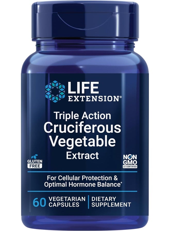 Life Extension مستخلص الخضروات الصليبية ثلاثي العمل من لايف إكستينشن، 60 كبسولة نباتية - Image 1
