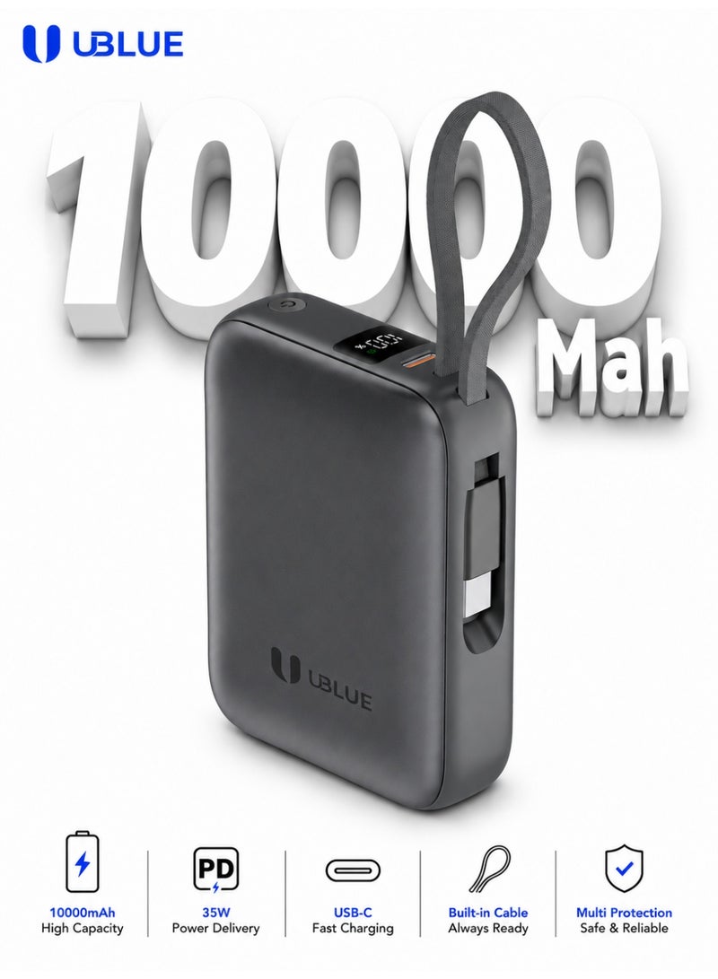 يوبلو شاحن UBLUE سريع الشحن بسعة 10000 مللي أمبير، شاحن محمول USB-C بقوة 35 واط، بطارية مدمجة لأجهزة iPhone وSamsung Galaxy وiPad وAirPods، رمادي - Image 1