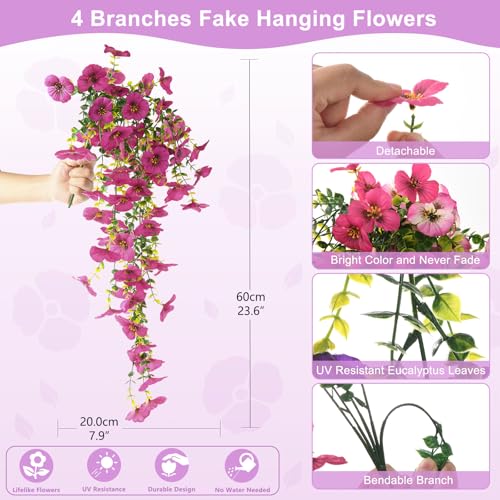ZFProcess Fake Artificial Flowers for Outdoors, 4 Pcs Faux Hanging Pansy Flowers Spring Summer Decor, UV Resistant Fake Plants Silk Flower for Planter Front Door Porch Patio Yard Garden(Gradient Double Pink) - Image 5