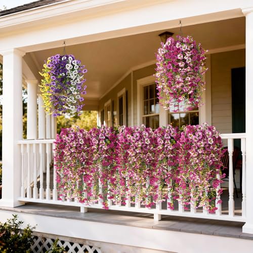 ZFProcess Fake Artificial Flowers for Outdoors, 4 Pcs Faux Hanging Pansy Flowers Spring Summer Decor, UV Resistant Fake Plants Silk Flower for Planter Front Door Porch Patio Yard Garden(Gradient Double Pink) - Image 4