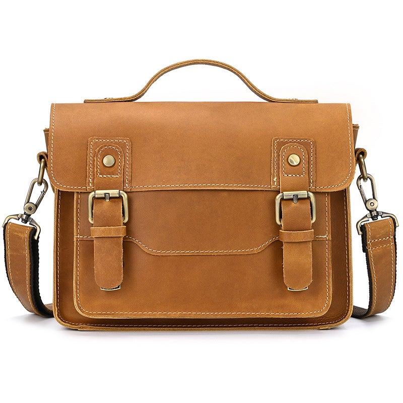 Men'S Genuine Leather Shoulder Bag, Crazy Horse Leather Crossbody Bag, Top Layer Cowhide Flap Shoulder Bag, Ipad Bag, Exclusively For Sales - Image 1