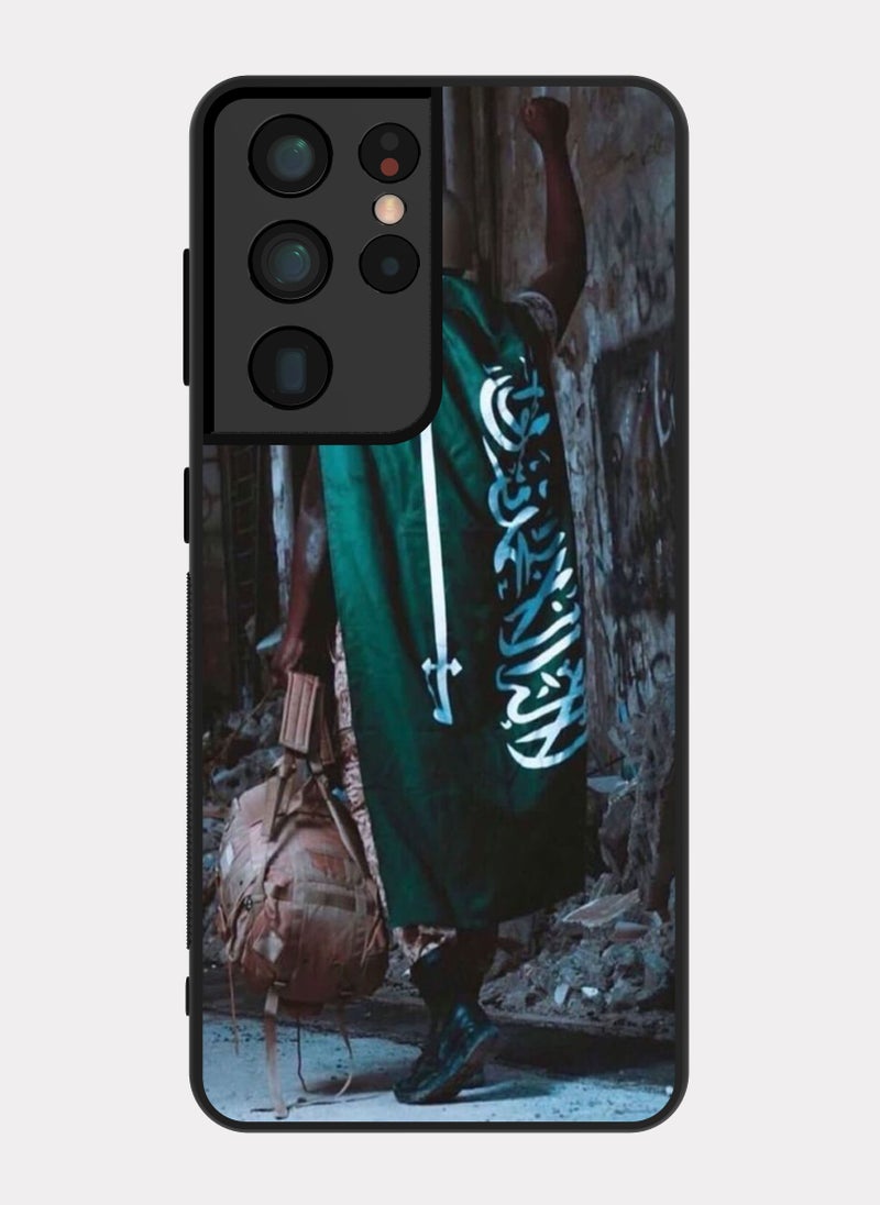 PXLAAT Samsung Galaxy S21 Ultra case cover Saudi Soldier with Flag - Image 1