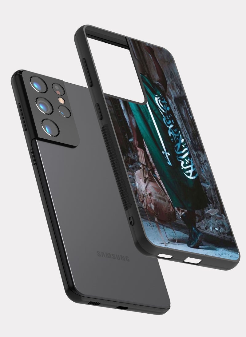 PXLAAT Samsung Galaxy S21 Ultra case cover Saudi Soldier with Flag - Image 2