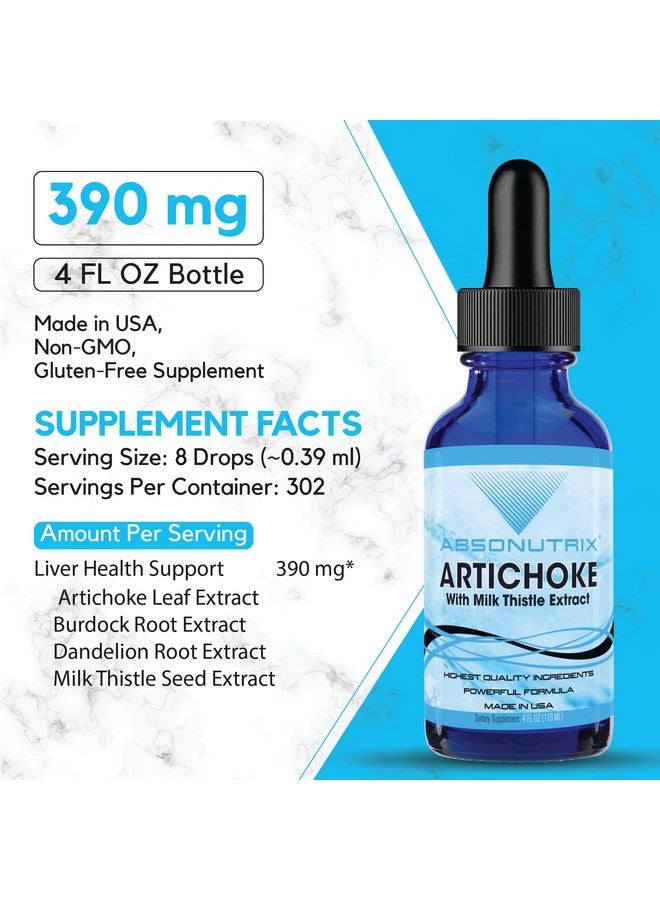 Absonutrix Artichoke with Organic Milk Thistle Extract, 390 mg, 4 FL OZ Liquid, 302 Servings, Made in USA, Potent Plant-Based Ingredients, Burdock Root Extract, Dandelion Root Extract,Non-GMO - Image 2