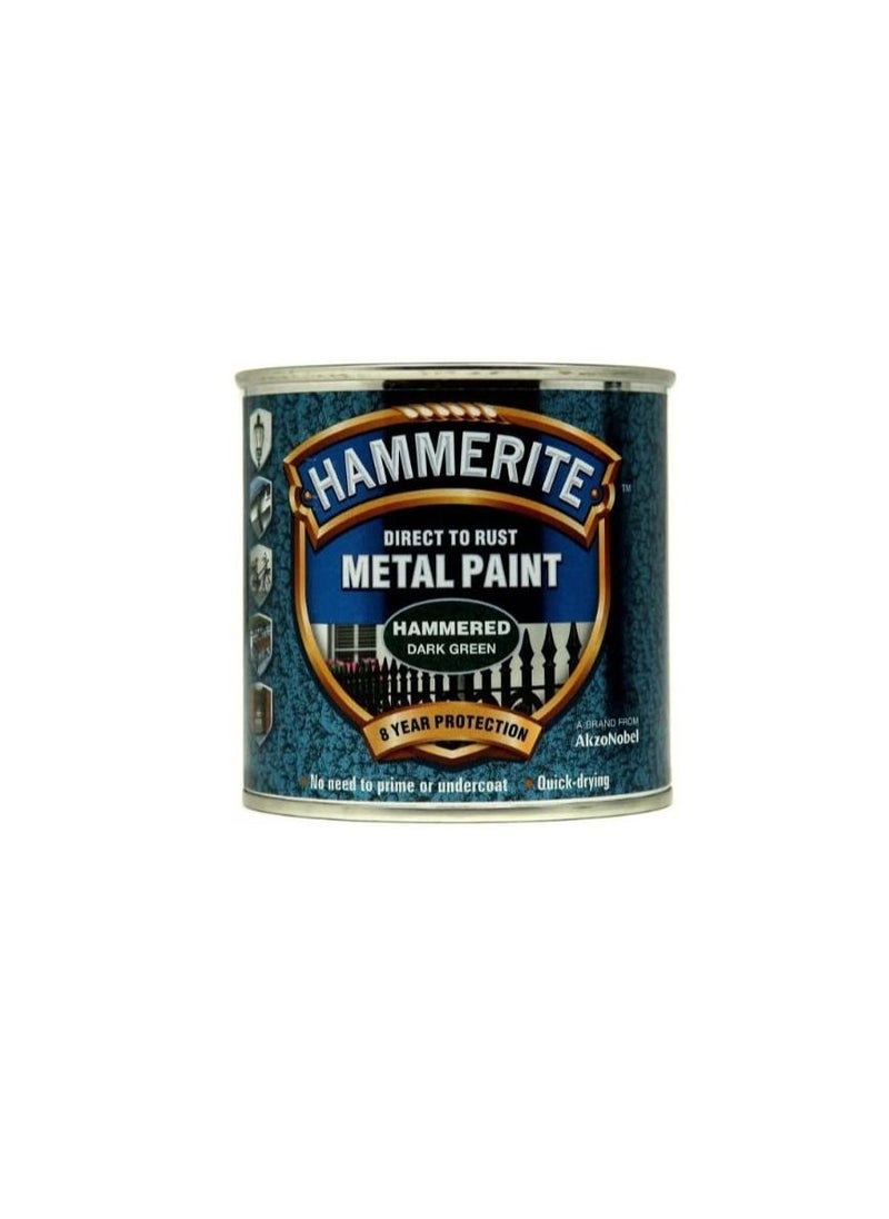 Hammerite - Hammerite 5084831 Direct to Rust Metal Paint - Hammered Dark Green Finish 250ML - Image 1