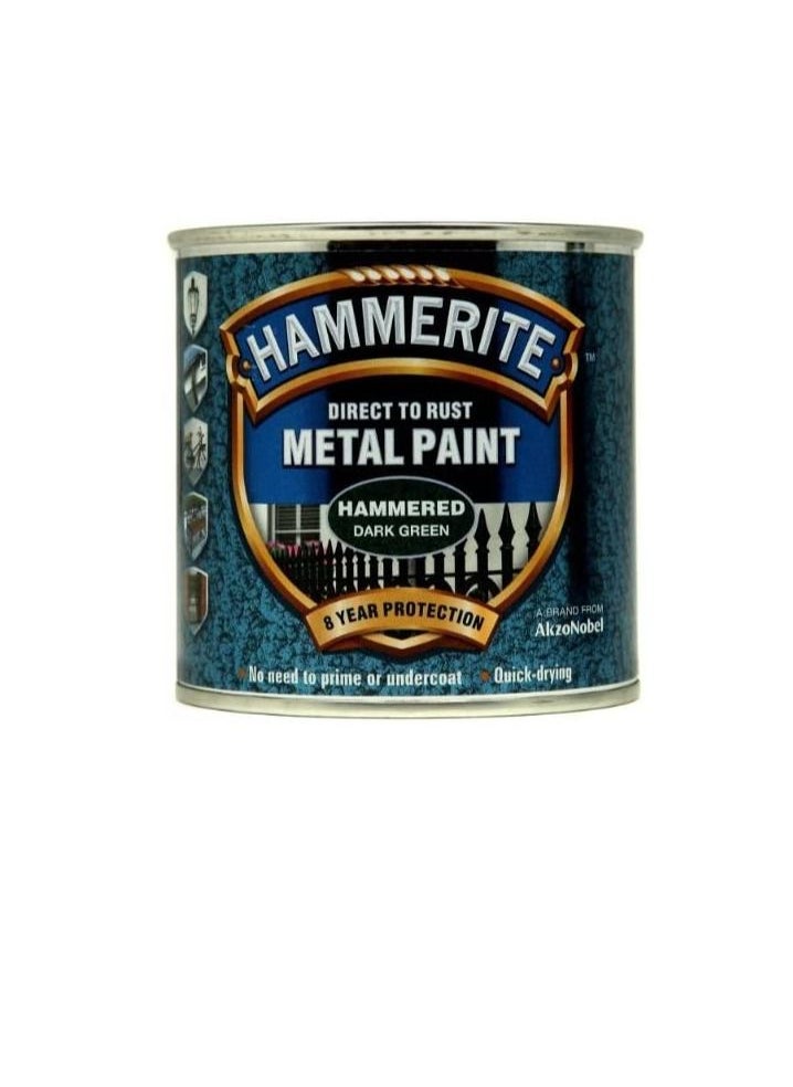 Hammerite - Hammerite 5084831 Direct to Rust Metal Paint - Hammered Dark Green Finish 250ML - Image 1