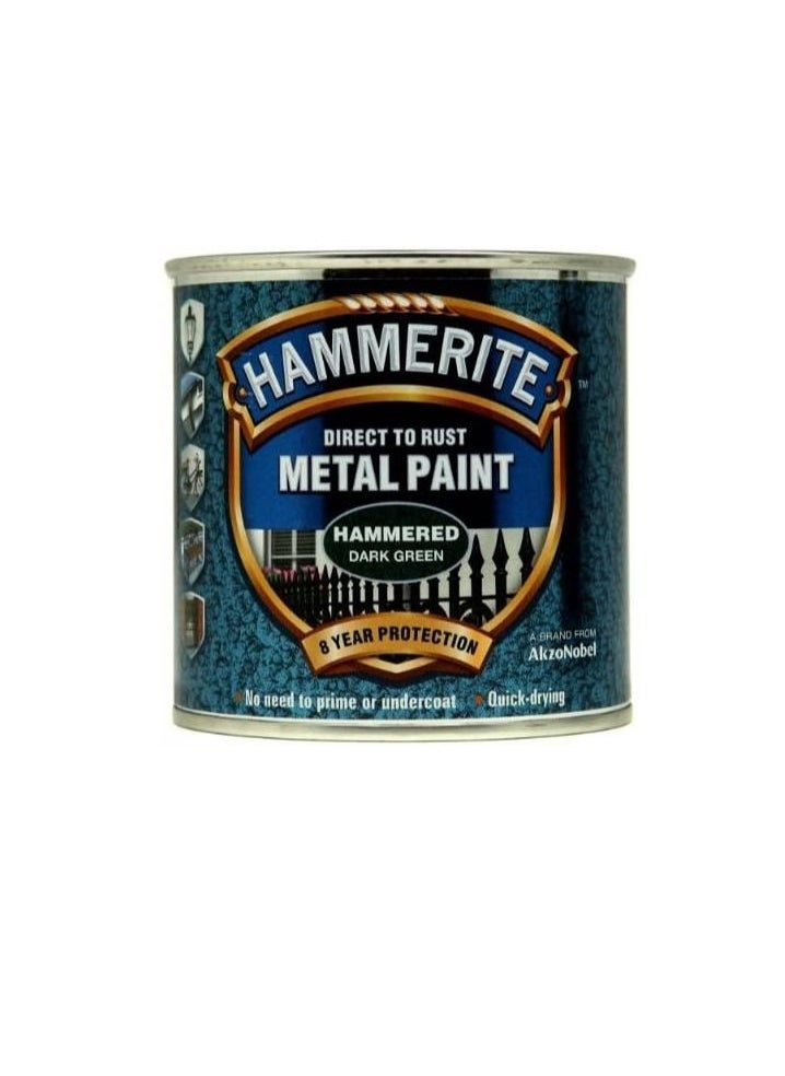 Hammerite - Hammerite 5084831 Direct to Rust Metal Paint - Hammered Dark Green Finish 250ML - Image 1