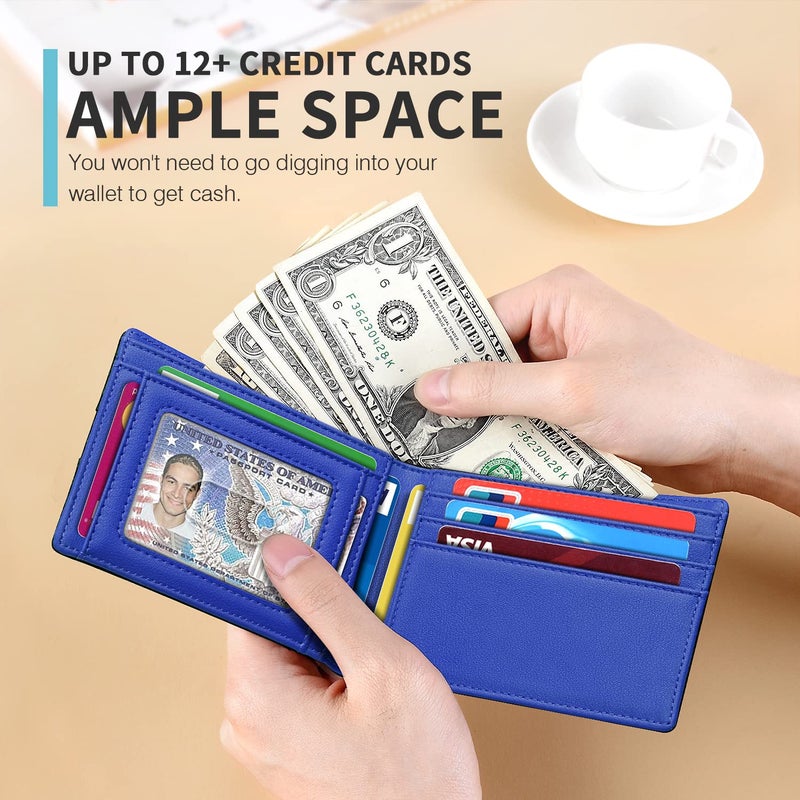 RUNBOX Novelty Wallet for Men Slim 11 Credit Card Holder Slots Leather RFID Blocking Small Thin Men's Wallet Bifold Minimalist Front Pocket Large Capacity Gift Box - Image 2