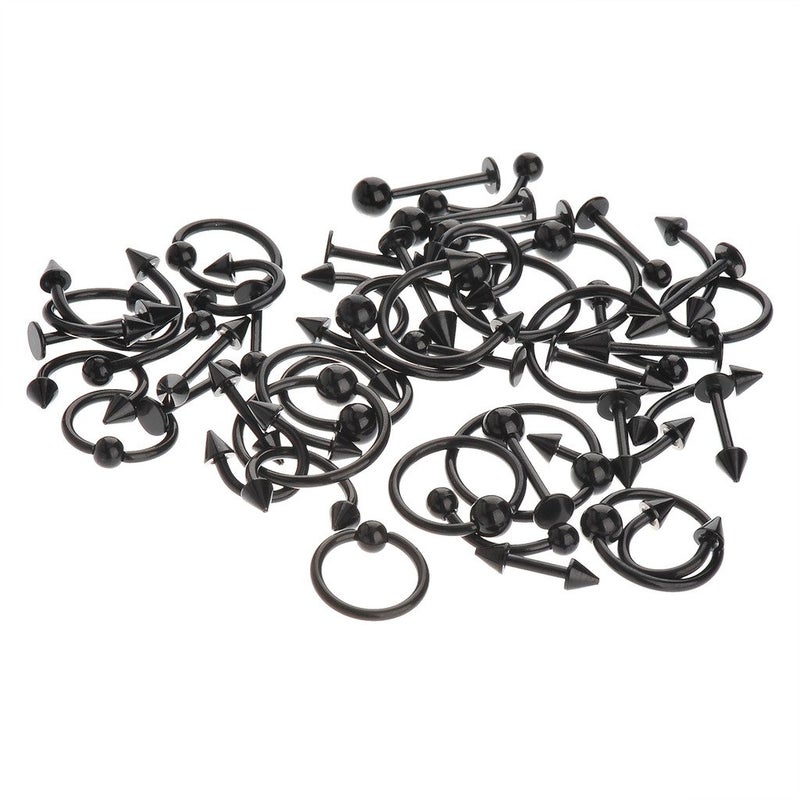 IPINK Spike Bars Labret Lip Ring Stud Body Piercing Stainless Steel Black 50pcs 16g - Image 2